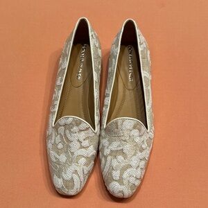 New Donald Pliner Fabric Embroidered with Sequins Flat Shoes. Size 8.5.